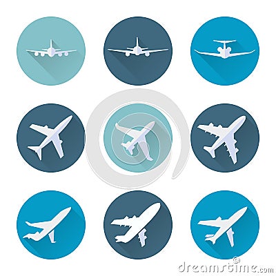 Airplane flat icons set vector Vector Illustration