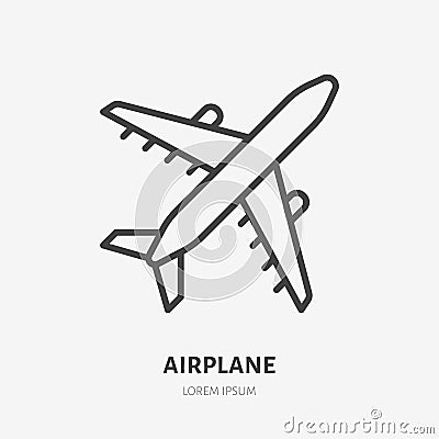 Airplane flat line icon. Plane vector illustration. Thin sign for jet, air craft cargo shipping, airlines logo Vector Illustration