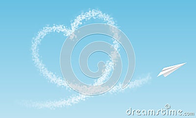 Airplane flies a cloud heart in front of blue sky Stock Photo