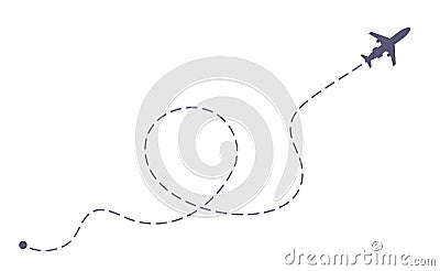 Airplane flight dashing line. Airlines plane line path, travel flights and air travels route dashed lines vector Vector Illustration