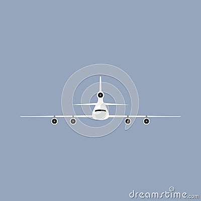 Airplane flight transportation travel vehicle front view. Flat vector commercial illustration Vector Illustration
