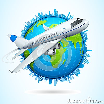 Airplane flying around Earth Vector Illustration