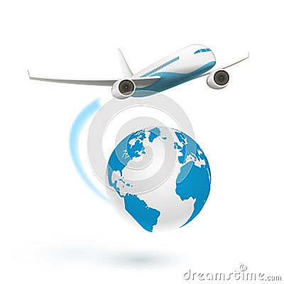 Airplane flying around the globe Vector Illustration