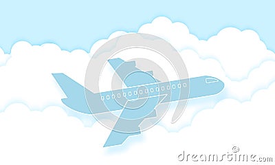 Airplane flying in the blue sky with clouds, Cloudscape Vector Illustration