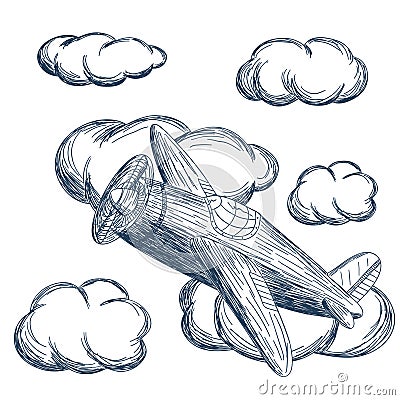 Airplane flying in the clouds Vector Illustration