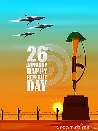 Airplane flying on 26 January Republic Day of India Vector Illustration