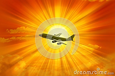 Airplane Flying Sky Stock Photo