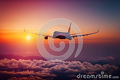 Airplane flying in the sky . Passenger airline travel and tourism Stock Photo