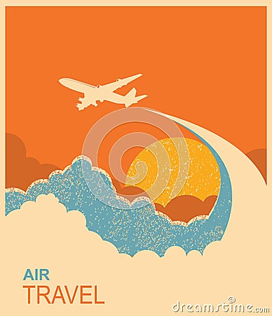 Airplane flying in sky.Vector air travel background Vector Illustration