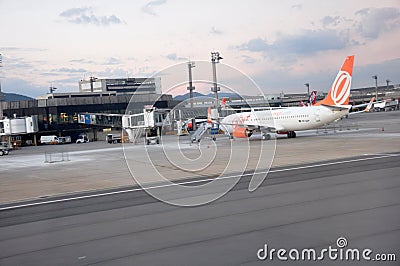 Airplane at gate, Guarulhos International Airport, Sao Paulo, Brazil Stock Photo