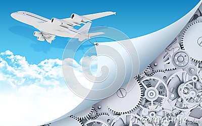 Airplane with gears and cogwheels Stock Photo