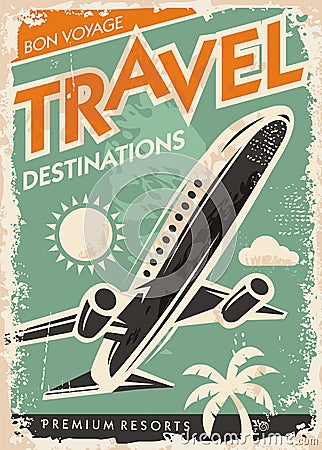 Airplane graphic on travel brochure Vector Illustration