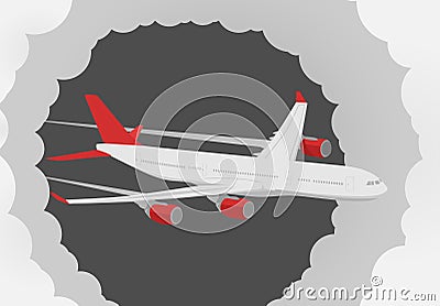 An airplane with a half-red color coming out of a storm cloud trap Vector Illustration