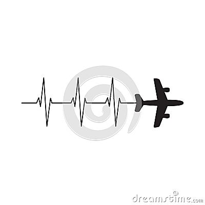 Airplane Heartbeat, family vacation, pilot plane, travel vector Cartoon Illustration