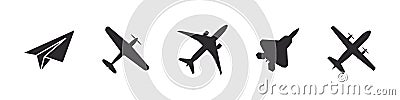 Airplane icons set. Icons of different types of planes. Airplane silhouette. Flight transport symbol. Vector image Vector Illustration