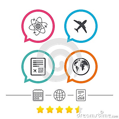 Airplane icons. World globe symbol. Vector Illustration