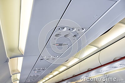 Airplane Interior Overhead Stock Photo