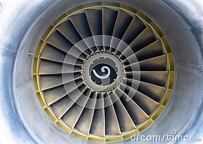 Airplane jet aviation engine blades view center Stock Photo