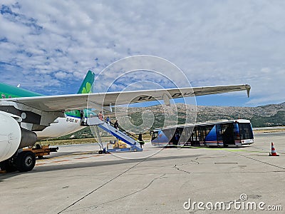 Airplane landed at Dubrovnik Airport, Croatia Editorial Stock Photo