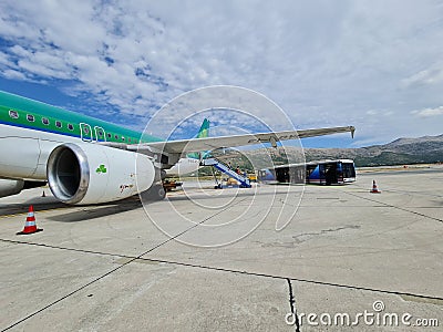 Airplane landed at Dubrovnik Airport, Croatia Editorial Stock Photo