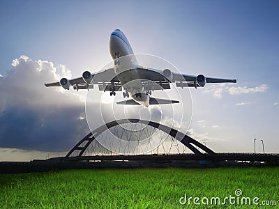 Airplane landing Stock Photo