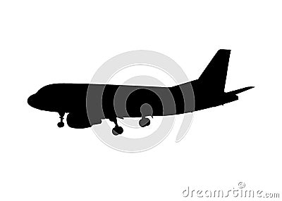 Airplane Landing Black Silhouette Graphic Stock Photo