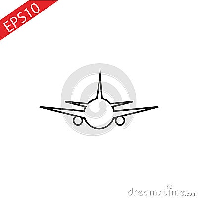 Airplane line icon, outline vector sign, linear style pictogram isolated on white. Plane front symbol, logo illustration. Editable Cartoon Illustration