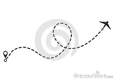 Airplane line path vector icon of air plane flight route with st Vector Illustration