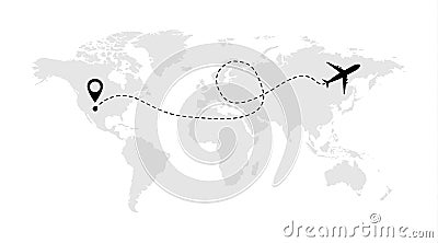 Airplane line vector icon of air plane flight route with start point and line trace Vector Illustration