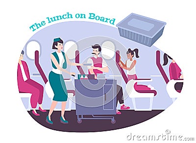 Airplane Lunch Flat Background Cartoon Illustration