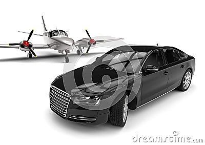 Airplane with a Luxury Car Stock Photo