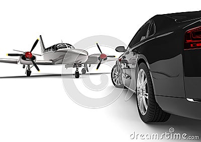 Airplane with a Luxury Car Stock Photo