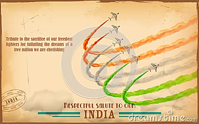 Airplane making Indian tricolor flag in sky Vector Illustration