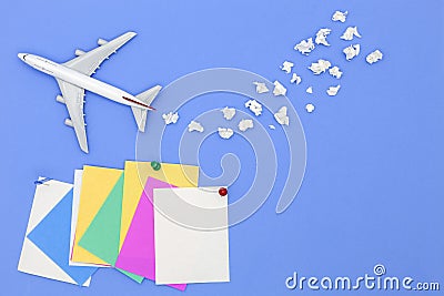 Airplane model with various paper ball and stick paper note on b Stock Photo