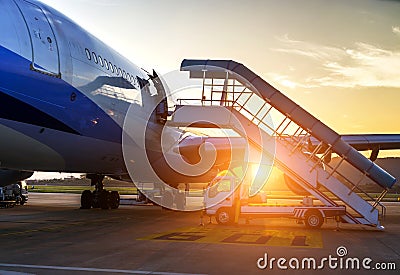 Airplane near the terminal Stock Photo