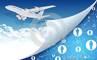 Airplane with network icons Stock Photo