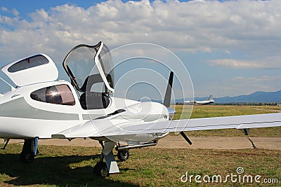 Airplane with open cockpit Stock Photo