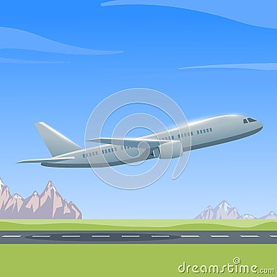 Airplane over the runway Vector Illustration