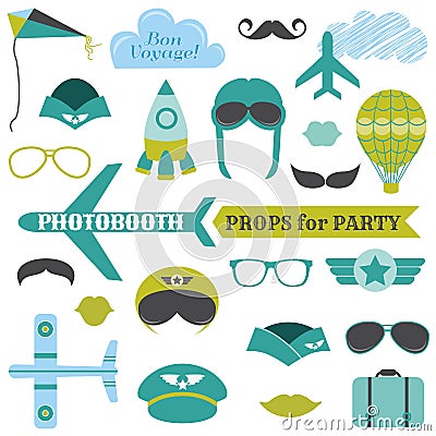 Airplane Party set - photobooth props Vector Illustration