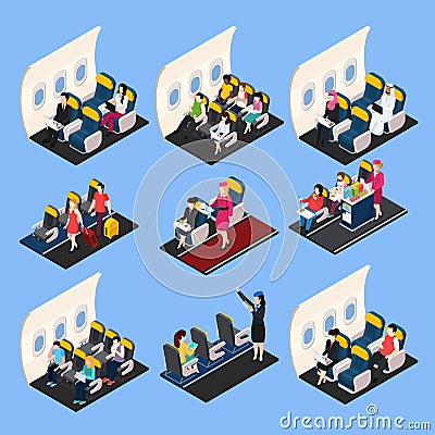 Airplane Passengers Composition Set Vector Illustration