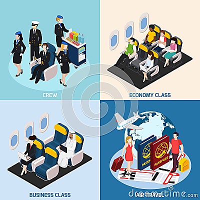 Airplane Passengers Concept Icons Set Vector Illustration