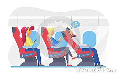 Airplane passengers in economy class flat vector illustration Vector Illustration