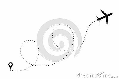 Airplane path in dotted line shape. Route of plane isolated on white background Vector Illustration