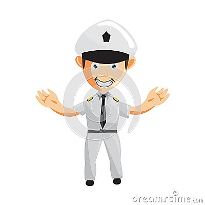 Airplane Pilot Hand Welcome Cartoon Character Aircraft Captain in Uniform Vector Illustration
