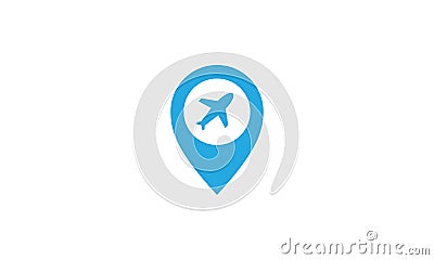 Airplane with pin maps location blue logo vector icon design Vector Illustration