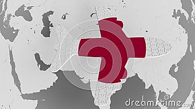 Airplane puzzle featuring flag of Japan against the world map. Japanese tourism conceptual 3D rendering Stock Photo