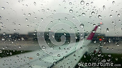 Airplane Rain view Stock Photo