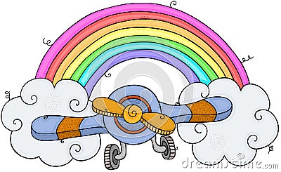 Airplane with rainbow and clouds Vector Illustration