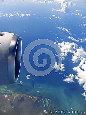 Airplane reactor sky view from aircraft Stock Photo