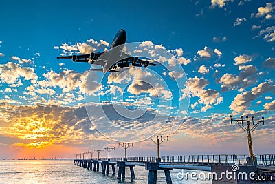 Airplane ready for landing Stock Photo